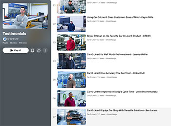 Car-O-Liner Testimonials playlist on youtube